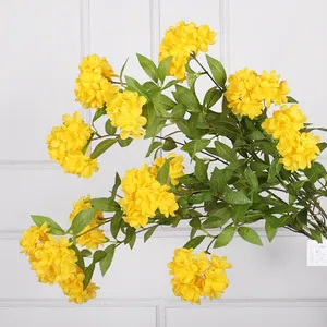 Реалистичный искусственный желтый Шелковый цветок гортензии QiHao с 3 головками для свадебной композиции, букет для украшения дома «сделай сам»