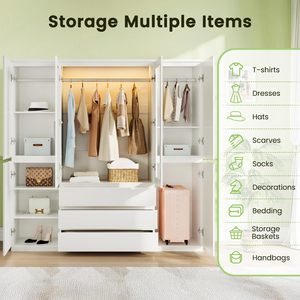Armario Moderno SENYU Blanco con Puertas de Vidrio, 3 Cajones, Diseño de Panel Plano con Bisagras, Mueble de Almacenamiento para Dormitorio - Product Image 6