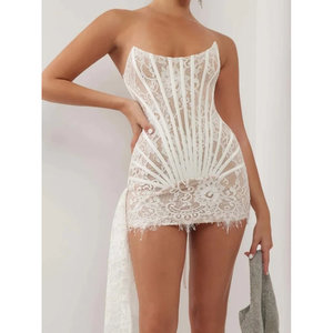 Mini abito senza spalline in pizzo corsetto Sexy guaina Silhouette con cintura naturale - Product Image 3