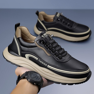 V30PA รองเท้าหนังลำลองสำหรับผู้ชายส้นเตี้ยพื้นรองเท้ายางน้ำหนักเบาสไตล์ลำลอง - Product Image 3