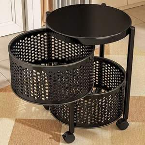 Nouvelle étagère de <span class=keywords><strong>rangement</strong></span> de cuisine rotative en métal à 5 niveaux, multifonctionnelle, installation au sol sans travaux, avec panier à légumes et <span class=keywords><strong>rangement</strong></span> pour collations - Product Image 2