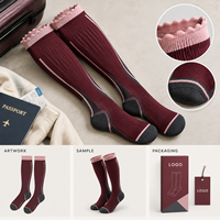 Chaussettes de compression graduée gris bordeaux pour mollets larges, avec embout renforcé, vente en gros, développement de la tricoterie, inspection de la qualité