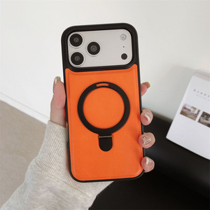เคสโทรศัพท์แบบมีวงแหวนแม่เหล็กติดตั้งง่าย วัสดุหนังเรียบหรู สำหรับ iPhone 17 16 15 14 Pro Max พร้อมขาตั้งแบบฝ้า  วัสดุ PC TPU ป้องกันด้านหลัง - Product Image 3