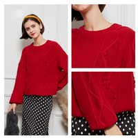 Pulls en tricot à manches lanternes à motifs géométriques fins pour femmes, décontractés, pour l'automne