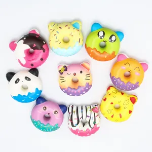 Wholesale Sensory PU Doughnut Stress Toys Printed Cat Panda Animal Pu Stress Ball