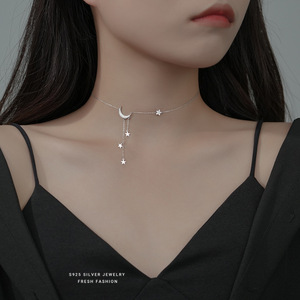 <span class=keywords><strong>Collana</strong></span> stella luna serie S925 in argento Sterling <span class=keywords><strong>collana</strong></span> femminile di lusso con nappa e nappa in argento con pelle sicura girocollo regali - Product Image 2