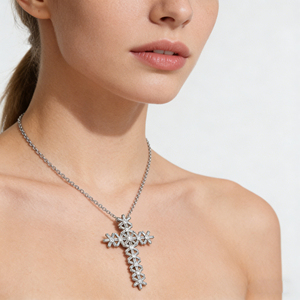 CUSTOM SILVER 10K/14K/18K GOLD PLATED LAB GROWN CVD DIAMOND CLASSIC ENGAGEMENT <b>GIFT</b> SWEATER CHAIN NECKLACE CROSS PENDANT - Product Image 3