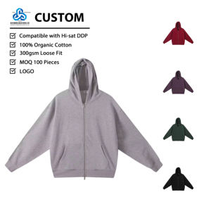 <strong>Customized</strong> Embroidered Logo Cotton Fleece Pullover Zip-up <strong>Hoodie</strong> Side Pockets Regular Fit Drop Shoulder Casual Minimalist - Product Image 1
