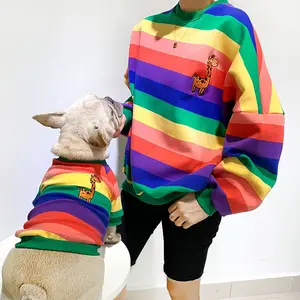 Sonbahar ve kış pet giyim moda çizgili hoodie eşleşen köpek kedi ve sahibi yetişkin giysileri kediler köpekler için Bichon