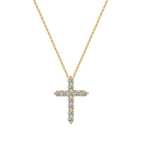 Collier pendentif croix en moissanite 1 carat avec chaîne en câble, sertissage à 4 griffes, argent sterling 925 plaqué or 14 carats pour femme
