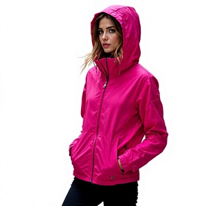 <b>Women's</b> <b>Pink</b> Hooded Windproof Jacket Solid Color Polyester Autumn Wear Full Sleeve Regular Fit With Pockets <b>hoodie</b> Minimalist - Product Image 3