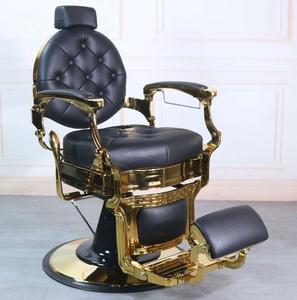 Wholesale Custom Black and Gold Luxury Barber Chair with Ergonomic Reclining Back Salon Equipment for Hair Styling - Product Image 1
