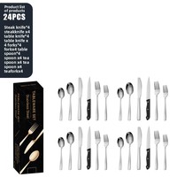 Ensemble de couverts noirs en gros, 24 pièces, en acier inoxydable noir mat, pour restaurant, avec couteau à steak