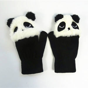 Winter Warme Handschoenen Met Flip-Top Dierenpandahandschoenen Pluche Halve Vingerhandschoenen - Product Image 3
