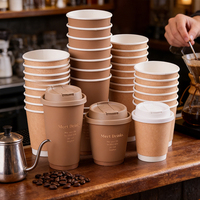 Gobelet à café jetable à double paroi biodégradable avec logo personnalisé, couvercle imperméable, forme unique, gobelet en papier pour utilisation en déplacement