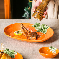 Service d'assiettes en céramique motif citrouille, design moderne et épuré, motif végétal, compatible micro-ondes, pour la cuisson domestique et la table