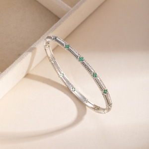 <b>Copper</b> Alloy Zircon Clover <b>Bracelet</b> For Women Minimalist Thin Band Bezel Setting Gift Jewelry - Product Image 3