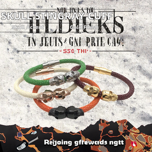 Bracelet en cuir de luxe unisexe ODIAN, design tête de requin punk plaqué or multicolore - Product Image 2