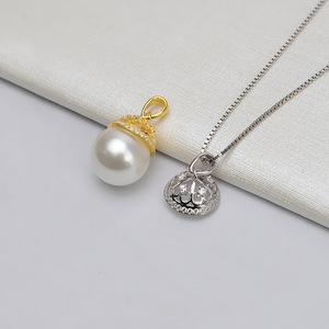 Wenchi Plata S925 Colgante de Perla Grande para Mujer 11-13 mm, Accesorios DIY para Joyería, Componentes Vacíos para Montaje de Joyas - Product Image 1