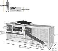 Cage à lapins moderne en bois gris pour extérieur avec enclos extensible, plateau de nettoyage, rampe, toit en bois imperméable pour petits animaux