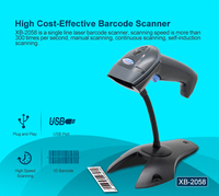 Escáner de código de barras Android láser 1D, escáner de código de barras con cable con soporte, lector de código de barras automático