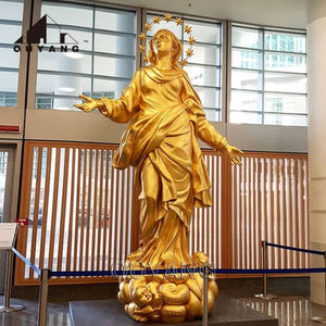 Statue de la Vierge <span class=keywords><strong>Marie</strong></span> en bronze coulé grandeur nature pour décoration extérieure d'église, sculpture religieuse catholique en métal faite <span class=keywords><strong>à</strong></span> la main avec couronne d'étoile et halo - Product Image 4