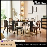 Ensemble de table à manger en bois de frêne massif nordique avec 6 chaises en rotin meubles naturels faits à la main pour la maison cuisine salle à manger Restaurant