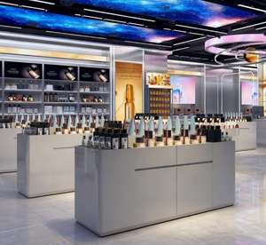 Vitrine <span class=keywords><strong>de</strong></span> présentation <span class=keywords><strong>de</strong></span> cosmétiques blanche personnalisable avec éclairage, modèle HongMing 24081401 pour salons <span class=keywords><strong>de</strong></span> beauté - Product Image 2