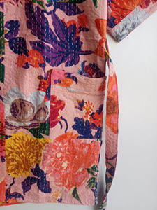 Kantha <b>Velvet</b> Suzani Long Reversible Kimono Robe Unisex <b>Jacket</b> with 2 Pockets on Each Side Floral Waterproof Everyday Wear - Product Image 4