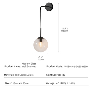 Applique Murale Moderne en Fer, Cuivre et Verre, Style Nordique Minimaliste, <span class=keywords><strong>Lampe</strong></span> <span class=keywords><strong>de</strong></span> <span class=keywords><strong>Chevet</strong></span> pour Chambre, Décoration Créative pour Hôtel, Luminaire Mural Globe Transfrontalier - Product Image 4