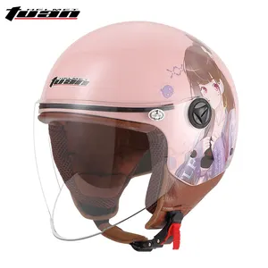 TUAN cascos para moto Anime retro casco de seguridad motocicleta damas montando cascos protectores de media cara para scooters sicurezza