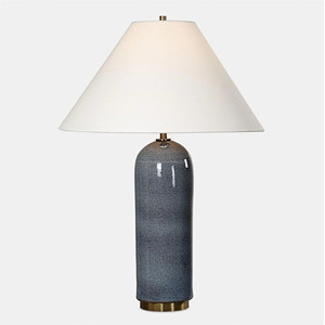 Lampe de table moderne rustique en céramique avec glaçure craquelée blanche et col noir |   Éclairage neutre de style farmhouse pour hôtel, espace de loisirs et salon - Product Image 3