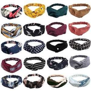 Cinta para la cabeza con estampado Floral para mujer, bandana con estampado de <span class=keywords><strong>rayas</strong></span> y puntos, diademas bohemias, diadema cruzada trenzada para la cabeza, <span class=keywords><strong>Bandeau</strong></span> - Product Image 1