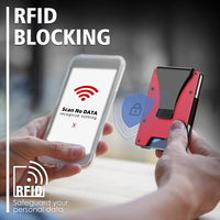 Portefeuille multifonctionnel en métal avec fenêtre pour badge d'identification, blocage RFID, logo personnalisé, faible MOQ, porte-cartes de crédit minimaliste en alliage d'aluminium