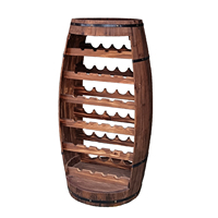 Casier à vin vertical en chêne antique Vitrine classique en forme de tonneau Stockage de vin rouge 28 bouteilles Capacité 120cm de hauteur pour