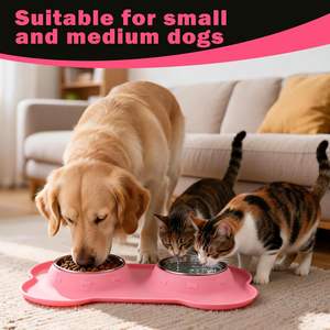 Comederos para perros, 2 tazones de acero inoxidable con tapete de silicona antideslizante para comida y agua para mascotas, tamaño pequeño y mediano - Product Image 5