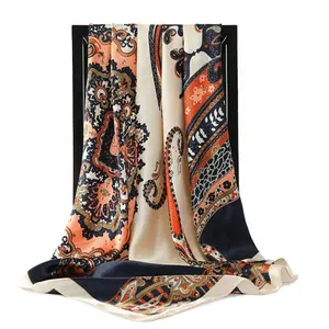 Bufanda de satén de seda de imitación para mujer, pañuelo clásico multicolor con estampado de tótem cuadrado