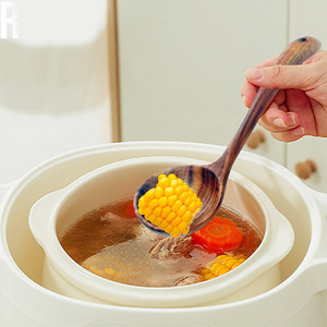 Cuillère à soupe en bois de teck Hemu Sunshine, petite cuillère courbée de style japonais pour la cuisson et le service des aliments, lavage à la main uniquement. - Product Image 1