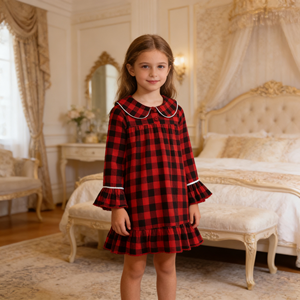 Nuovo Pigiama per Bambini a Quadri Rossi e Neri, Maniche Lunghe e Pantaloni, Set Due Pezzi per Ragazzi e Ragazze - Product Image 1