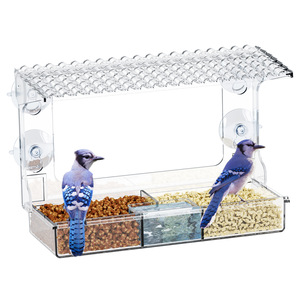 Mangeoire à oiseaux de fenêtre à ventouses en acrylique transparent, mangeoire suspendue pour oiseaux sauvages, attrape-graines transparent - Product Image 1
