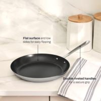 Poêle à crêpes antiadhésive en acier inoxydable, poêle à crêpes en acier inoxydable 3 plis, compatible avec toutes les cuisinières, passe au four, sans PFOA