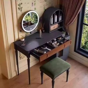 Retro Style <b>Makeup</b> <b>Vanity</b> With Drawer Solid Wood Dressing Table For Bedroom Mini Design - Product Image 3