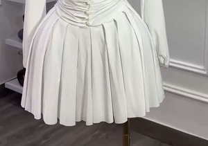 <strong>Women</strong> Slim Fit Satin High Waisted Puff Sleeves V-neck Pleated <strong>Collar</strong> Long Sleeved Washable Summer Socialite Party <strong>Dress</strong> French - Product Image 6