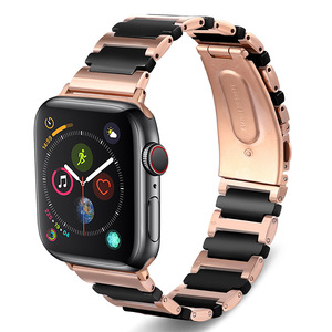 Bracelet de montre en métal, acier inoxydable et céramique pour <span class=keywords><strong>Apple</strong></span> <span class=keywords><strong>Watch</strong></span> Band Series 7 6 5 IWatch 38 40 42 44mm Crossing Style Wrist Bracelet - Product Image 2