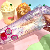 Jouet Squishy TPR en forme de tasse de thé au lait 2026, jouet à presser rempli de maltose, cadeau fantaisie anti-stress aux fruits colorés et pailletés