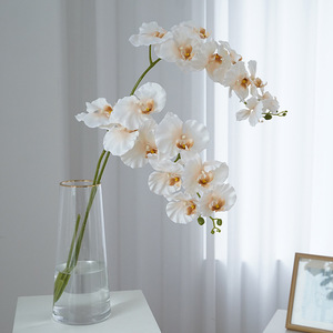 Fleur artificielle d'orchidée Phalaenopsis à 9 têtes, rose clair, style européen, pour décoration de maison et de mariage, haute simulation, en plastique et soie - Product Image 2