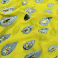 Tissu en velours dévoré jaune à paillettes dorées en forme de goutte, velours personnalisé pour robes et cheongsams pour femmes