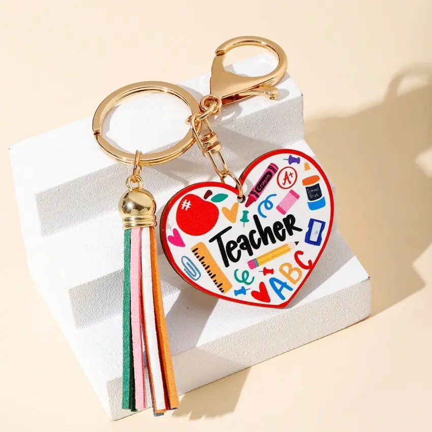 Tùy Chỉnh Mới Của Giáo Viên Ngày Cầu Vồng Bằng Gỗ Thương Hiệu Tua Keychain Sáng Tạo Tình Yêu Nước Thả Tiếng Anh Thư Mặt Dây Chuyền Quà Tặng