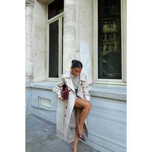 Manteau trench court décontracté pour femme, style vintage, avec ceinture, en coton, imperméable, boutons, pour l'automne et l'hiver - Product Image 3