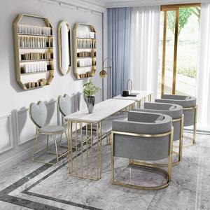 Ensemble de meubles pour manucure au design moderne, personnalisable en rose, table et chaises pour salon de coiffure, salon de beauté, table de manucure - Product Image 4